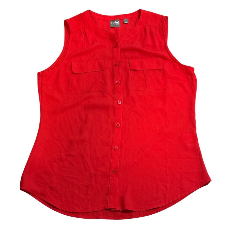 New York & Company Soho Jeans Sleeveless Button Up Blouse Red Small